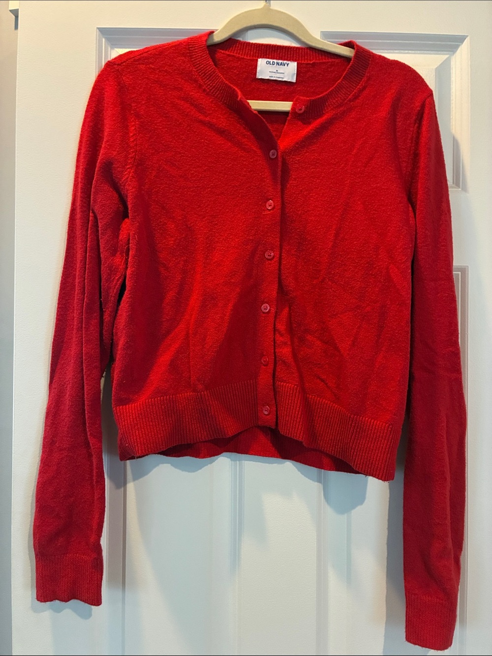 Old Navy Red Button-Front Crewneck Cardigan
